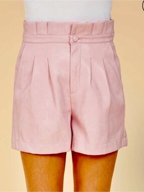 Dolce Cabo Soft Pink Faux Leather  High-Waist Paperbag Shorts